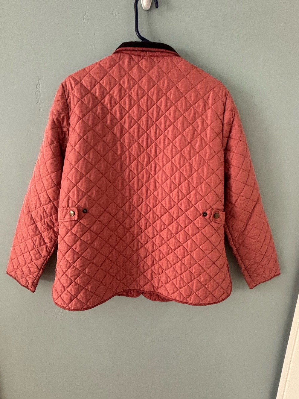 Lands' End Quilted Coral Puffer Jacket with Brown Corduroy Collar - Picture 5 of 5